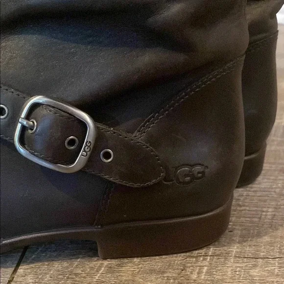 UGG Brown Leather MOTO Boots with Buckle Straps - Picture 5 of 16